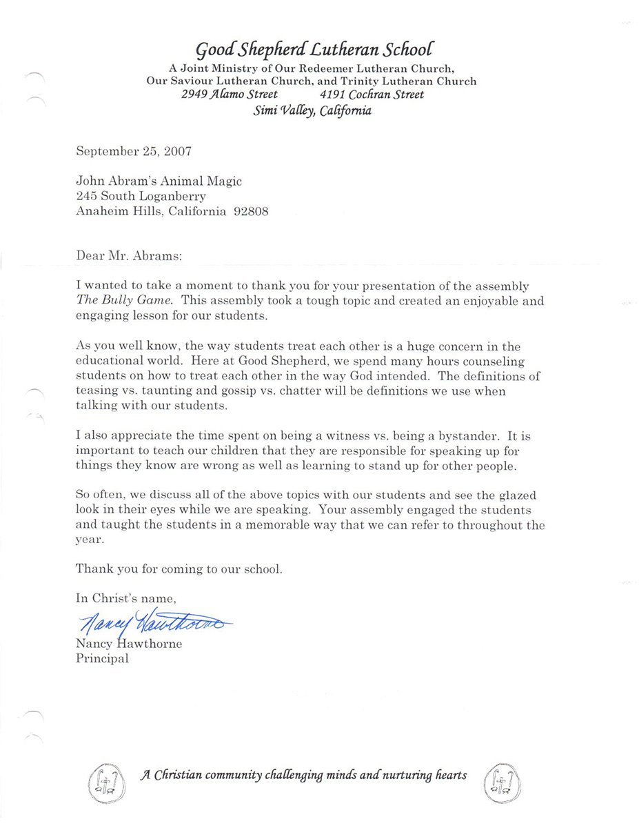 Good Shepard Lutheran School Bully Game Testimonial Gallery