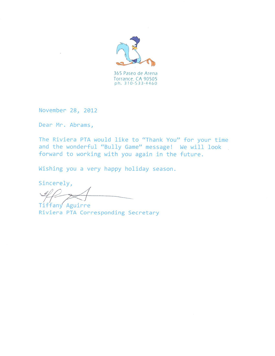 Riviera - Torrence Bully Game Testimonial Gallery